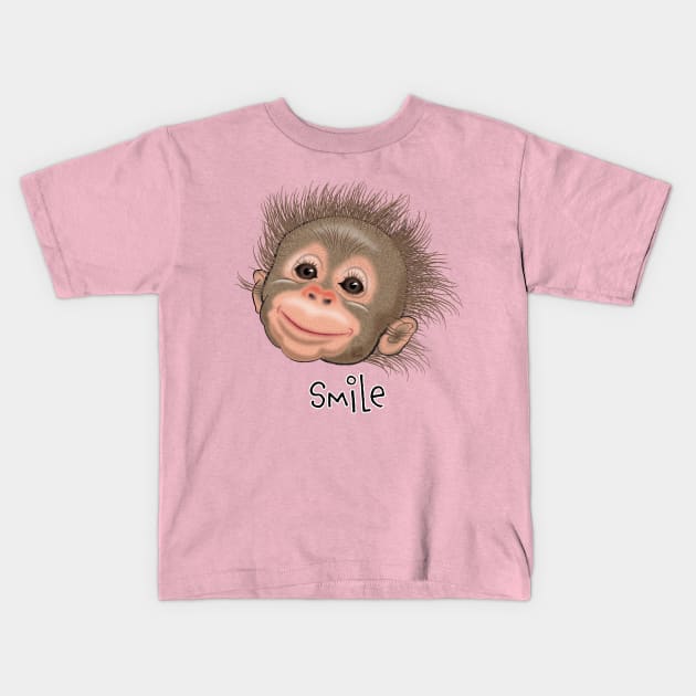 Baby Monkey Smile Kids T-Shirt by NN Tease